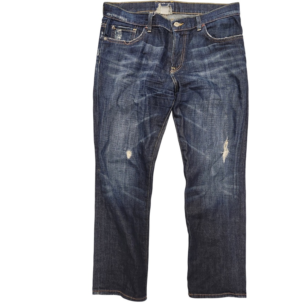Lucky Brand Boyfriend Crop Jeans Womens‎ 34 waist Distressed Dark Wash Denim